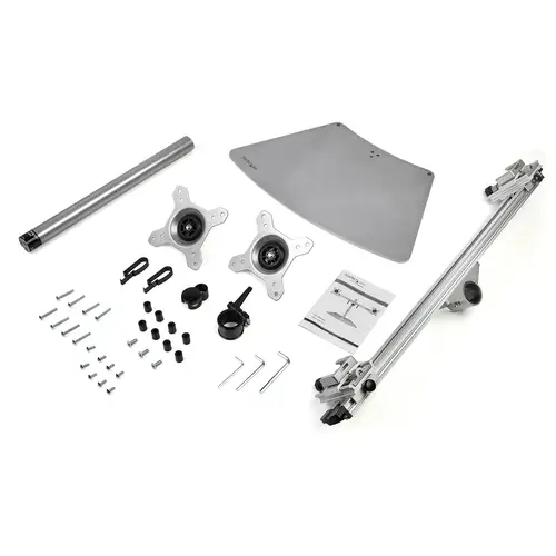 Soporte VESA para 2 Monitores - Soporte Ergonómico de Sobremesa para 2 monitores de 24" con Montaje VESA - con Base Independiente y Altura Ajustable- Soporte con Mástil - Plata - Imagen 5