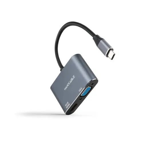 Conversor USB-C a HDMI/VGA 15 cm, Gris - Imagen 1