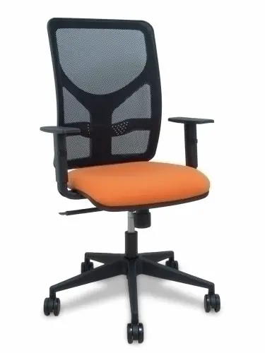 Silla Motilla malla negra asiento bali naranja brazo regulable ruedas 65mm