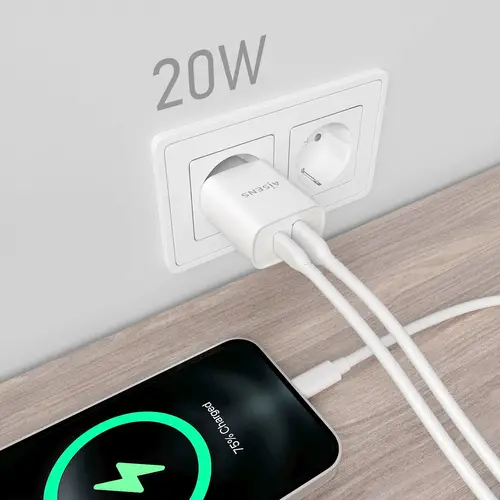 Cargador 20W, 1xUSB-C PD3.0, 1xUSB-A QC3.0, Blanco - Imagen 5