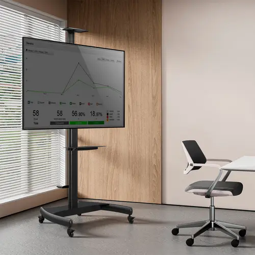 Soporte de Suelo ECO con Ruedas y Manivela, Bandeja para DVD y Soporte de Cámara para Monitor/TV 50Kg de 37-70, Negro - Imagen 5