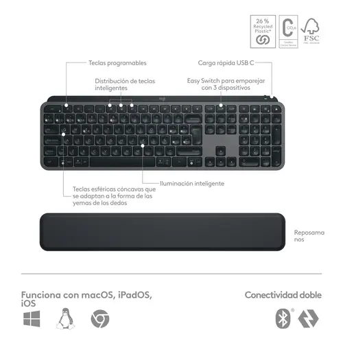 920-011610 teclado Ratón incluido Oficina RF Wireless + Bluetooth QWERTY Español Grafito - Imagen 11