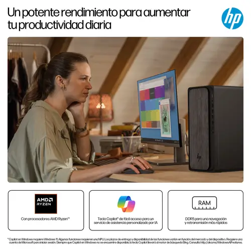 OmniDesk Desktop M02-0025ns PC AMD Ryzen 5 8500G 16 GB DDR5-SDRAM 1 TB SSD Windows 11 Home Torre AI PC Negro, Gris - Imagen 9