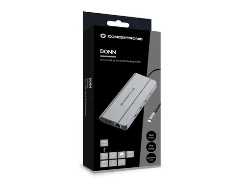 DONN34G base para portátil y replicador de puertos Alámbrico USB 3.2 Gen 2 (3.1 Gen 2) Type-C Gris - Imagen 2