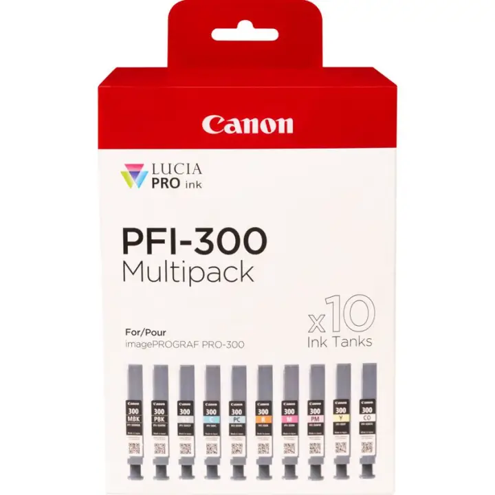 PFI-300 cartucho de tinta 10 pieza(s) Original Negro, Azul, Cian, Gris, Magenta, Foto negro, Foto magenta, Rojo, Amarillo
