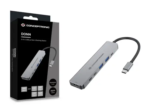 DONN33G base para portátil y replicador de puertos Alámbrico USB 3.2 Gen 1 (3.1 Gen 1) Type-C Plata - Imagen 7