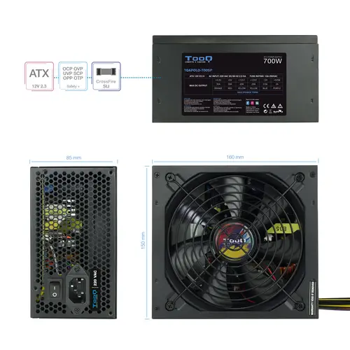 TQAPOLO-700SP unidad de fuente de alimentación 700 W 20+4 pin ATX ATX Negro - Imagen 4