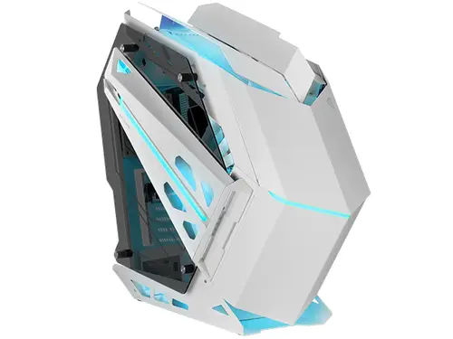 MC-TITAN, Caja Gaming RGB XXL ATX, Doble Tira LED e Iluminación Frontal ARGB, Hub Iluminación + Mando a Distancia, Compatible con Placas Base ARGB, Soporte Refrigeración Líquida, Blanco - Imagen 2