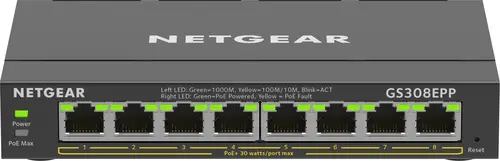 8-Port Gigabit Ethernet High-Power PoE+ Plus Switch (GS308EPP) Gestionado L2/L3 Gigabit Ethernet (10/100/1000) Energía sobre Ethernet (PoE) Negro - Imagen 1