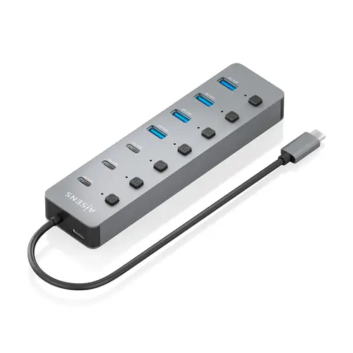 AISENS Hub USB3 2 Gen2 10G USB C  USB C M 4xUSB A H 3xUSB C H 1xUSB C H PD3 0 100W  Gris  30cm