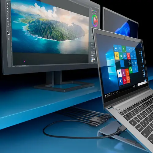 Soporte de Sobremesa Ajustable para Portatil / Tablet con USB-C Docking 7 en 1, Gris - Imagen 8
