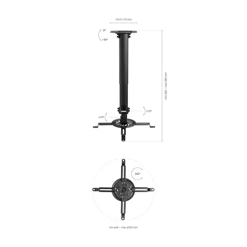 Soporte Universal Giratorio, Inclinable y Extensible de Techo para Proyector 13.5Kg, Negro - Imagen 5