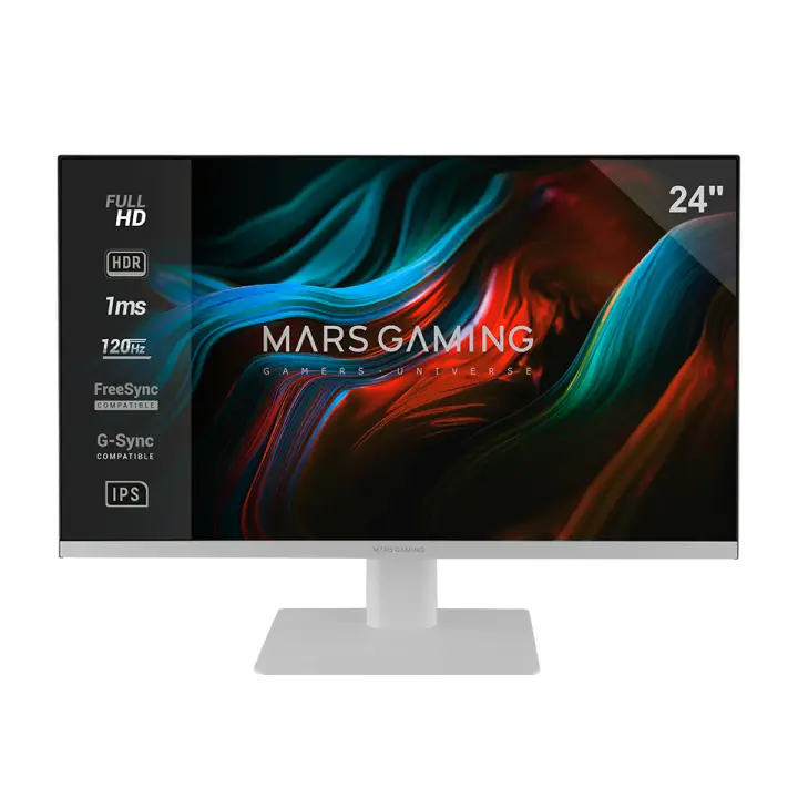 MV-24, Monitor 24 IPS FHD 120Hz, HDR10 1ms, FreeSync y G-SYNC, Monitor PC con Altavoces Integrados, Inclinación 25°, Low Blue Light y Flicker Free, HDMI + DisplayPort + Jack 3.5mm, Blanco