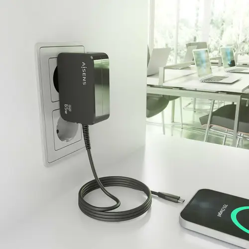 Cargador GaN 65W PD3.0 1xUSB-C 1.8m, Negro - Imagen 5