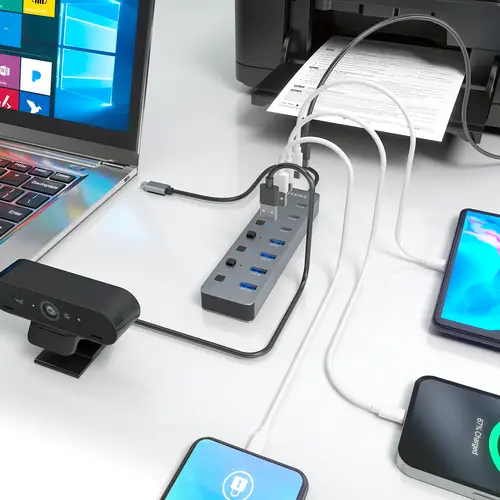 AISENS Hub USB3 2 Gen2 10G USB C  USB C M 4xUSB A H 3xUSB C H 1xUSB C H PD3 0 100W  Gris  30cm - Imagen 5