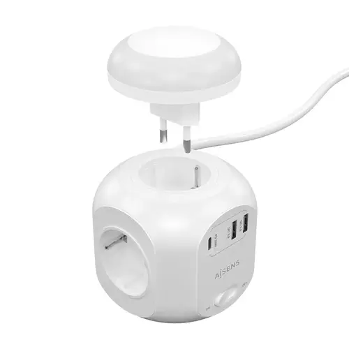 Regleta de Enchufes Sobremesa Multifuncion con 4 Tomas + 1xUSB-C 20W PD3.0, 2xUSB-A 18W QC3.0, Luz Nocturna, 1.8M, Blanco - Imagen 2