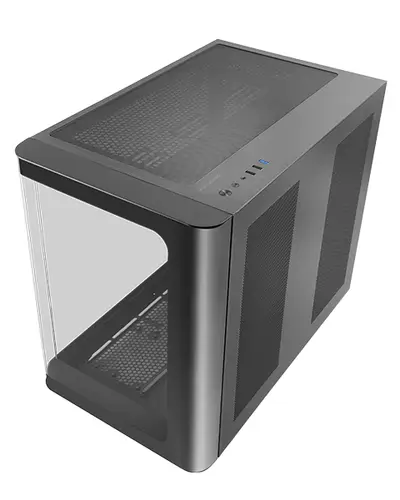 MC-FUSION, Caja Gaming ATX, Ventana Lateral Completa y Frontal Curvo Cristal Templado Continuo, Semitorre PC Doble Cámara, Soporte Refrigeración Líquida, Espacio Interno Optimizado, Negro - Imagen 1
