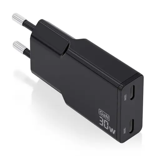 ASCH-30W2P049-BK cargador de dispositivo móvil Cámara digital, MP3, MP4, Teléfono móvil, Navegante, Portátil, Consola de juegos portátil, Smartphone, Tableta, Universal Negro Corriente alterna Carga rápida Interior - Imagen 1