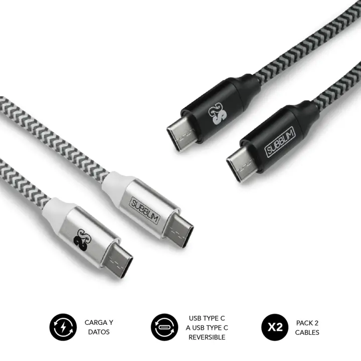 PACK 2 CABLES USB TIPO USB-C A USB-C 1 M BLACK/SILVER
