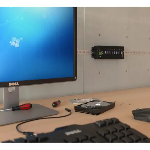 Hub Industrial de 10 Puertos USB 3.0 - 5Gbps - Ladrón Concentrador USB-A con Protección Antiestática ESD y Protección de Picos - de Montaje en Carril DIN Pared o Escritorio - Hub TAA - Imagen 4