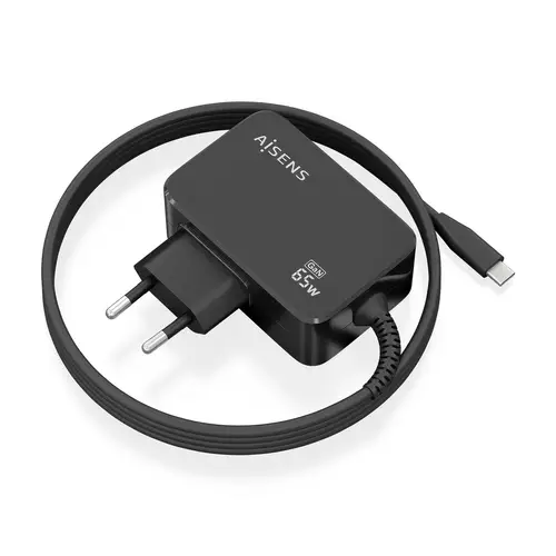 Cargador GaN 65W PD3.0 1xUSB-C 1.8m, Negro - Imagen 1