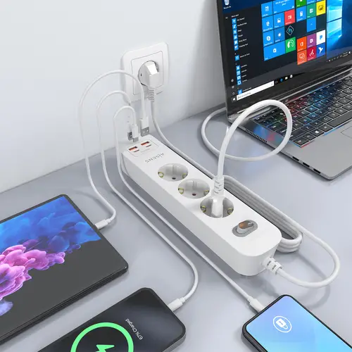 Regleta de Enchufes Multifuncion con 3 Tomas + Cargador PD3.0 20W 2xUSB-C, 2xUSB-A, 1.4m, Blanco - Imagen 6