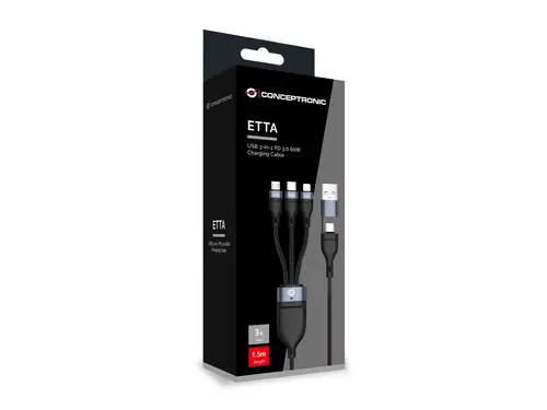 ETTA05B15 cable USB USB 2.0 1,5 m USB C USB C/Micro-USB B/Lightning Negro - Imagen 3