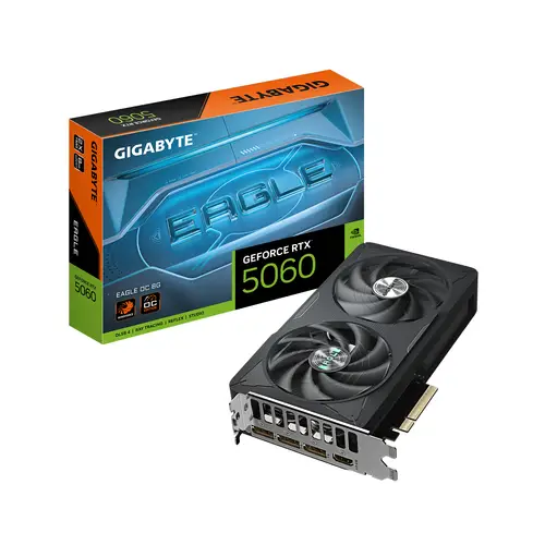 GeForce RTX 5060 EAGLE OC 8G Tarjeta Gráfica - 8GB GDDR7, 128bit, PCI-E 5.0, 2550 MHz Frecuencia del núcleo, 3 x DisplayPort, 1 x HDMI, GV-N5060EAGLE OC-8GD - Imagen 1