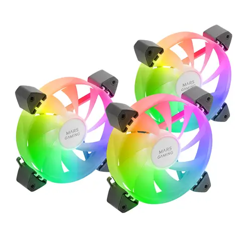 MF-3A, Kit 3x Ventiladores FDB Ultrasilenciosos 120mm, Iluminación ARGB Rainbow 360º Sin Marco, Ventialdores 3en1 con Compatibilidad Total ARGB, Doble Conector ARGB Macho + Hembra, Negro - Imagen 3