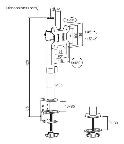 Soporte de mesa eco giratorio e inclinable para monitor/TV 10kg de 17-32, Negro - Imagen 7