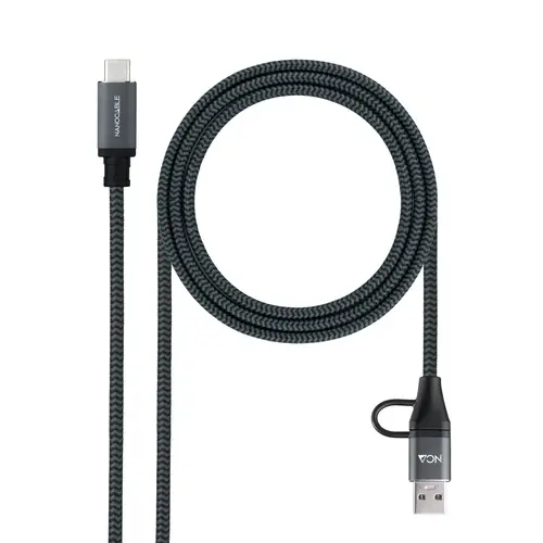 Cable USB 3.2 Gen2x2 20Gbps 5A/100W, USB-C+USB-A/M a USB-C/M, Gris/Negro, 2m - Imagen 1