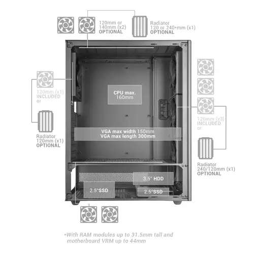 MCT800 carcasa de ordenador Midi Tower Negro - Imagen 14