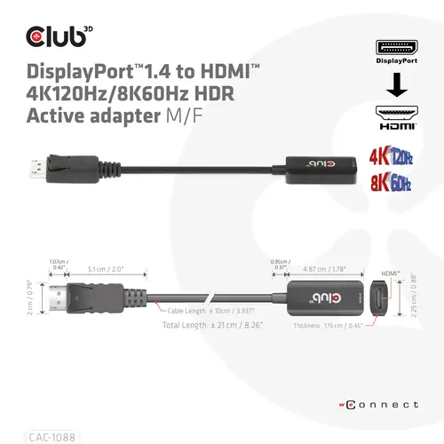 Adaptador activo DisplayPort1.4 a HDMI 4K120Hz/8K60Hz HDR M/H - Imagen 3
