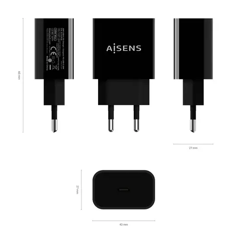 Cargador USB-C PD3.0 1 Puerto 1x USB-C 20 W, Negro - Imagen 3