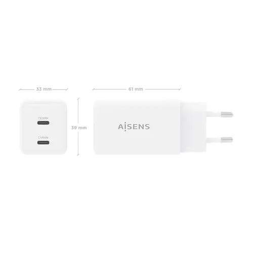 Cargador GaN 65W, 2xUSB-C PD3.0 QC4.0, Blanco - Imagen 4