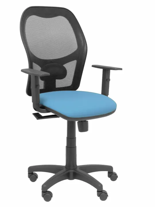 Silla Alocén malla negra asiento bali azul brazos regulables