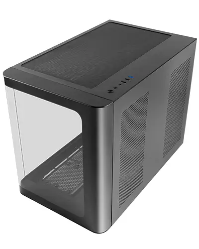 MC-FUSIONM, Caja Gaming Micro-ATX, Ventana Lateral y Frontal Curvo de Cristal Templado Continuo, Minitorre PC Doble Cámara, Soporte Refrigeración Líquida, Espacio Interno Optimizado, Negro - Imagen 1