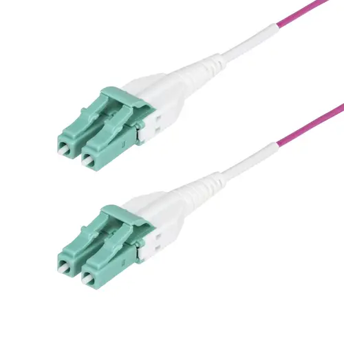 Cable de Fibra Óptica Multimodo OM4 LC a LC UPC de 10m - 50/125µm - 40G/100G - Violeta Érica - LOMMF/VCSE - Cable Uniboot de Fibra - Clasificación Riser OFNR - Imagen 1
