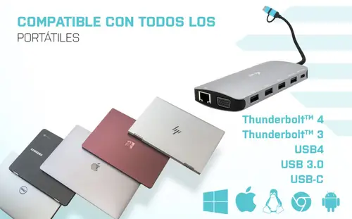USB 3.0 USB-C/Thunderbolt 3x Display Metal Nano Dock with LAN + Power Delivery 100 W - Imagen 4