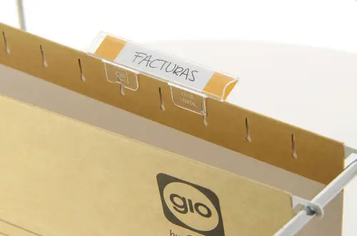 PACK 25 VISORES POLIESTIRENO CRISTAL RIGIDO PARA CARPETAS COLGANT..