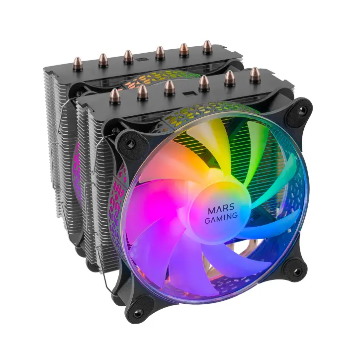 Disipador CPU, Doble Torre Refrigeración, 6 Heatpipes HCT, TDP 300 W, 2 Ventiladores ARGB PWM 12 cm, MCPUXT, Color Negro