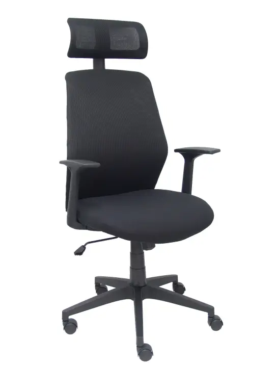 Silla Parolis respaldo malla negro con cabecero y asiento aran negro