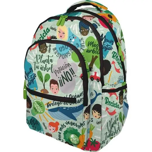 GRAFOPLÁS MOCHILA ROMMY REVOLUTION GREEN 3 COMPARTIMENTOS C/CANDADO ADAPTABLE A CARRITO