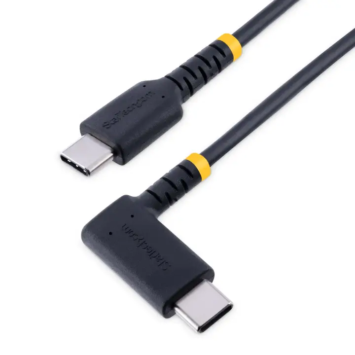 Cable 1m USB C Acodado - en Ángulo Recto - PD 60W - 3A - Cable USB-C de Carga Rápida - de Alta Resistencia - USB 2.0 Tipo C - Fibra de Aramida - 3A - de Carga