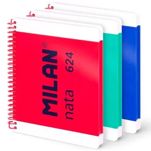 MILAN CUADERNO ESPIRAL A5 80H 95GR PAUTADO 7MM TAPA DURA COLECCIÓN NATA® 624 SINCE 1918 SURTIDO PACK 3 UD