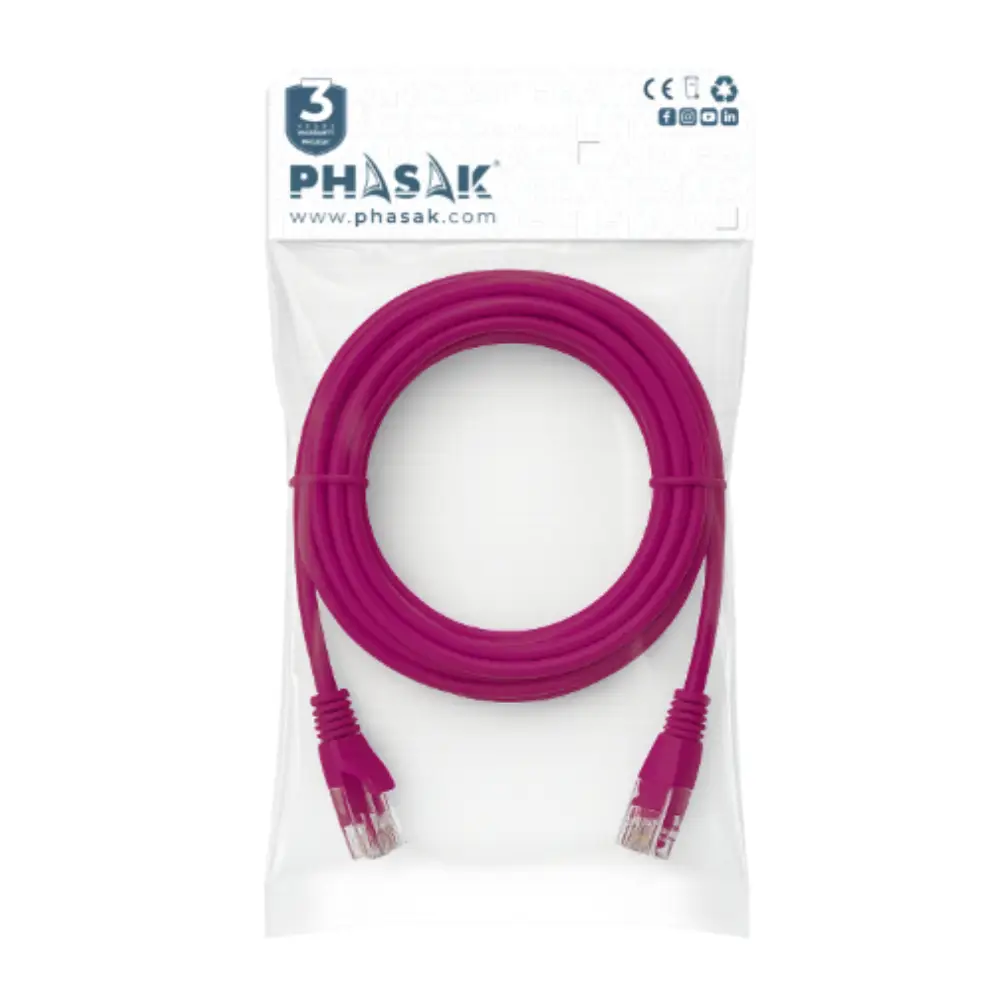 Cable de Red 100% Cu Cat.6 UTP Sólido Violeta 0.25 M
