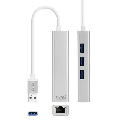 Conversor USB 3.0 a Ethernet Gigabit + 3xUSB 3.0, Plata, 15 cm - Imagen 2