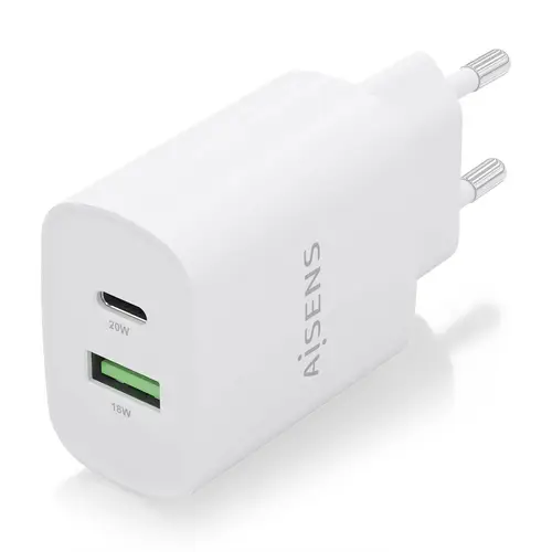 Cargador 20W, 1xUSB-C PD3.0, 1xUSB-A QC3.0, Blanco - Imagen 2