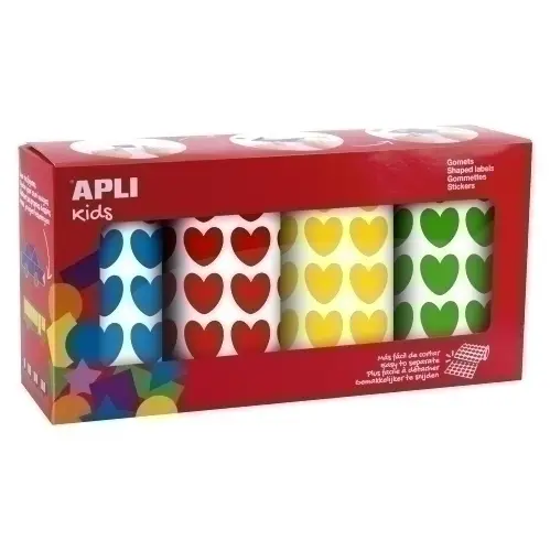 APLI GOMETS CORAZONES PERMANENTES 20X18MM 7080U PACK 4 ROLLOS C/SURTIDOS