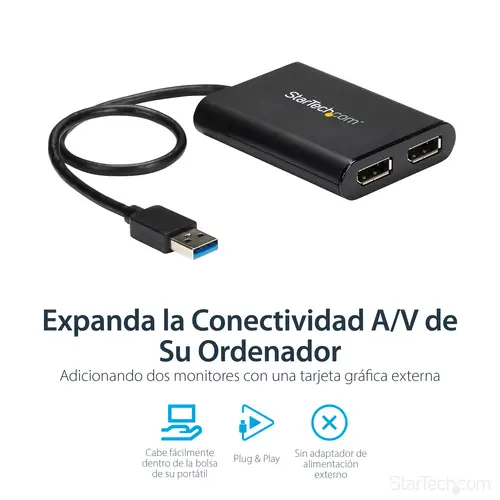 Adaptador Gráfico Externo USB 3.0 a DisplayPort Doble 4K60 DisplayLink - Cable Conversor USB 3.0 a DP de Vídeo - Imagen 9